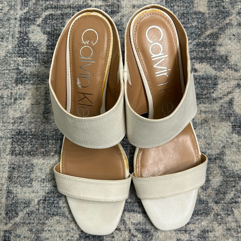 Calvin Klein woman’s slip on open toe, wedding, summer, party heels- size 10